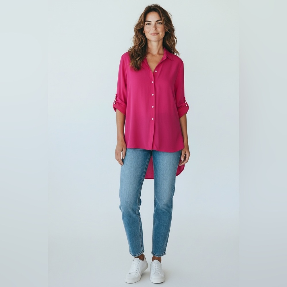 Vibrant  Rosa fucsia Button-Up Blouse